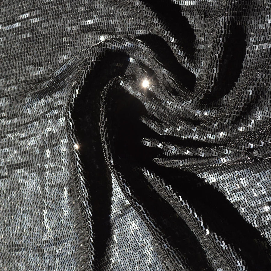 Black sequined (partially damaged) Sequined Fabric Fabric | Designer Deadstock Yardage |By the Yard