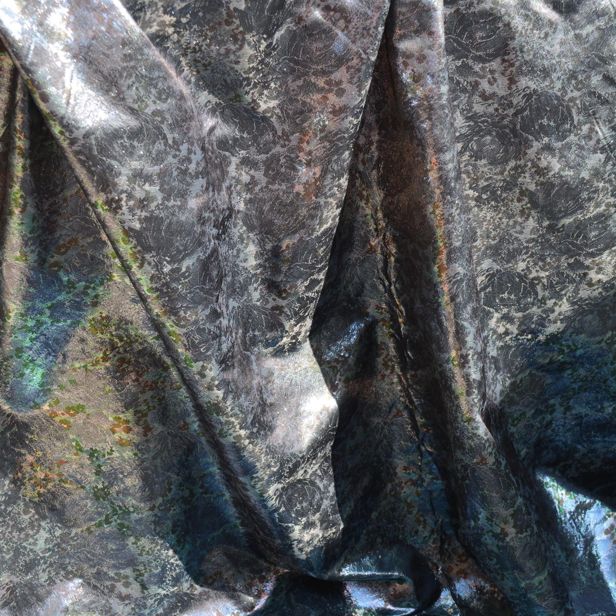 Metallic Black Silver Poly Brocade Fabric | Upholstery Fabric & Home Decor Textile | Curtain, Drapery, Pillow | By the Y