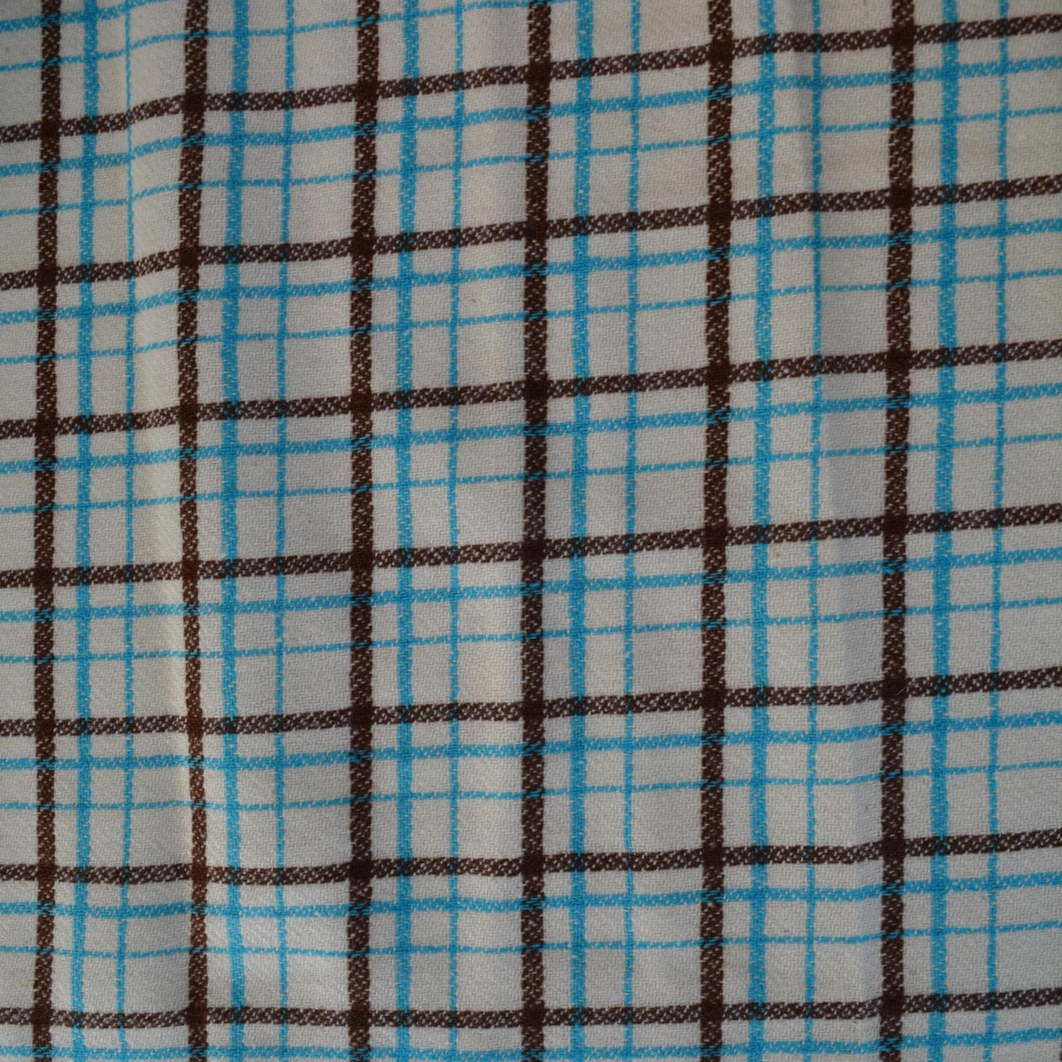 Heavyweight Beige Tartan Wool Fabric with Blue and Brown Windowpane 54 Inch Wide | By the Yard