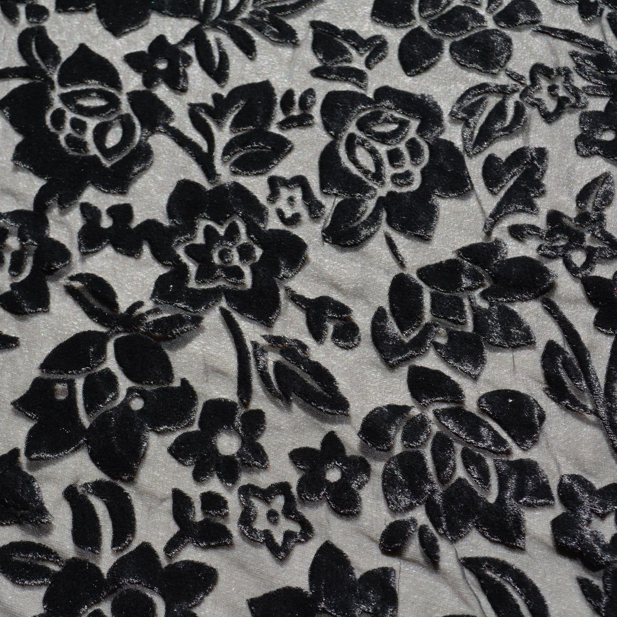 Black Burnout Velvet Fabric | Designer Deadstock Yardage |By the Yard