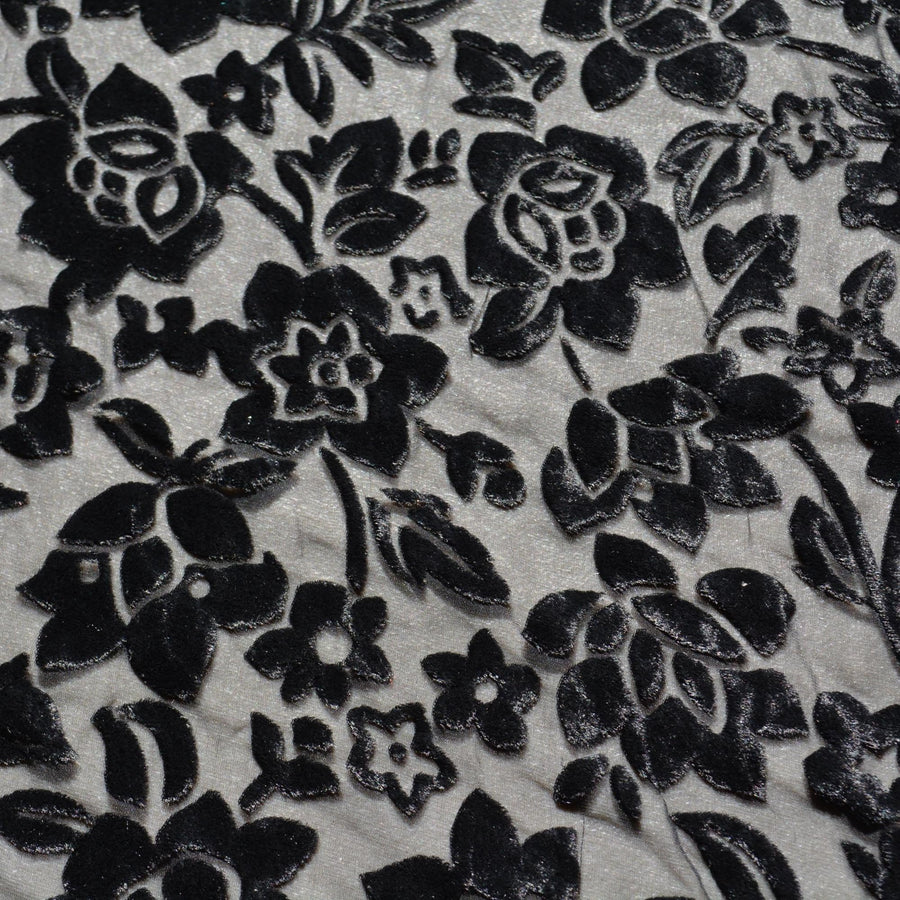 Black Burnout Velvet Fabric | Designer Deadstock Yardage |By the Yard