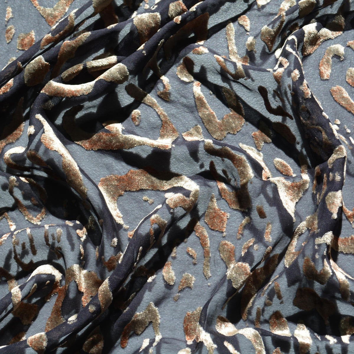 Burnout Chiffon Velvet Fabric | Black and gold | 100% Silk |By the Yard