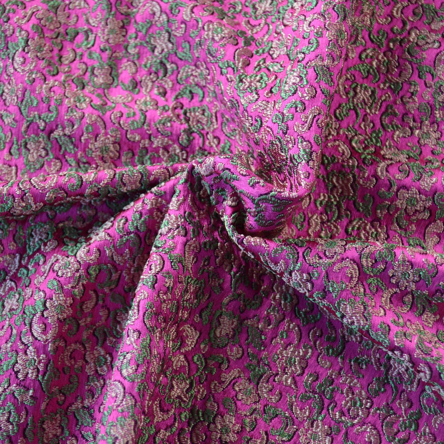 Luxury Silk Brocade Fabric | Pink and green | Upholstery Fabric & Home Decor Textile | Curtain, Drapery, Pillow | By the Yard