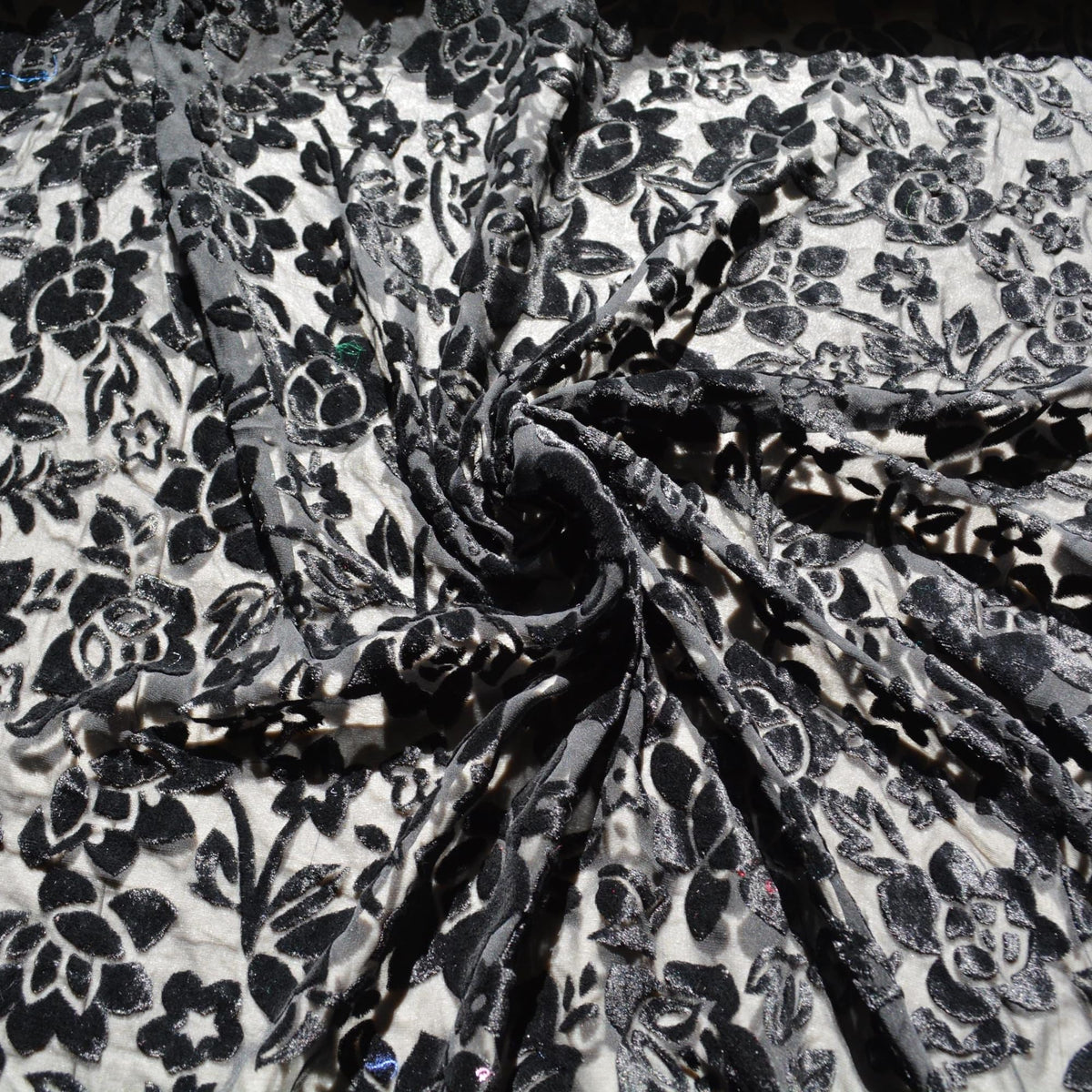 Black Burnout Velvet Fabric | Designer Deadstock Yardage |By the Yard