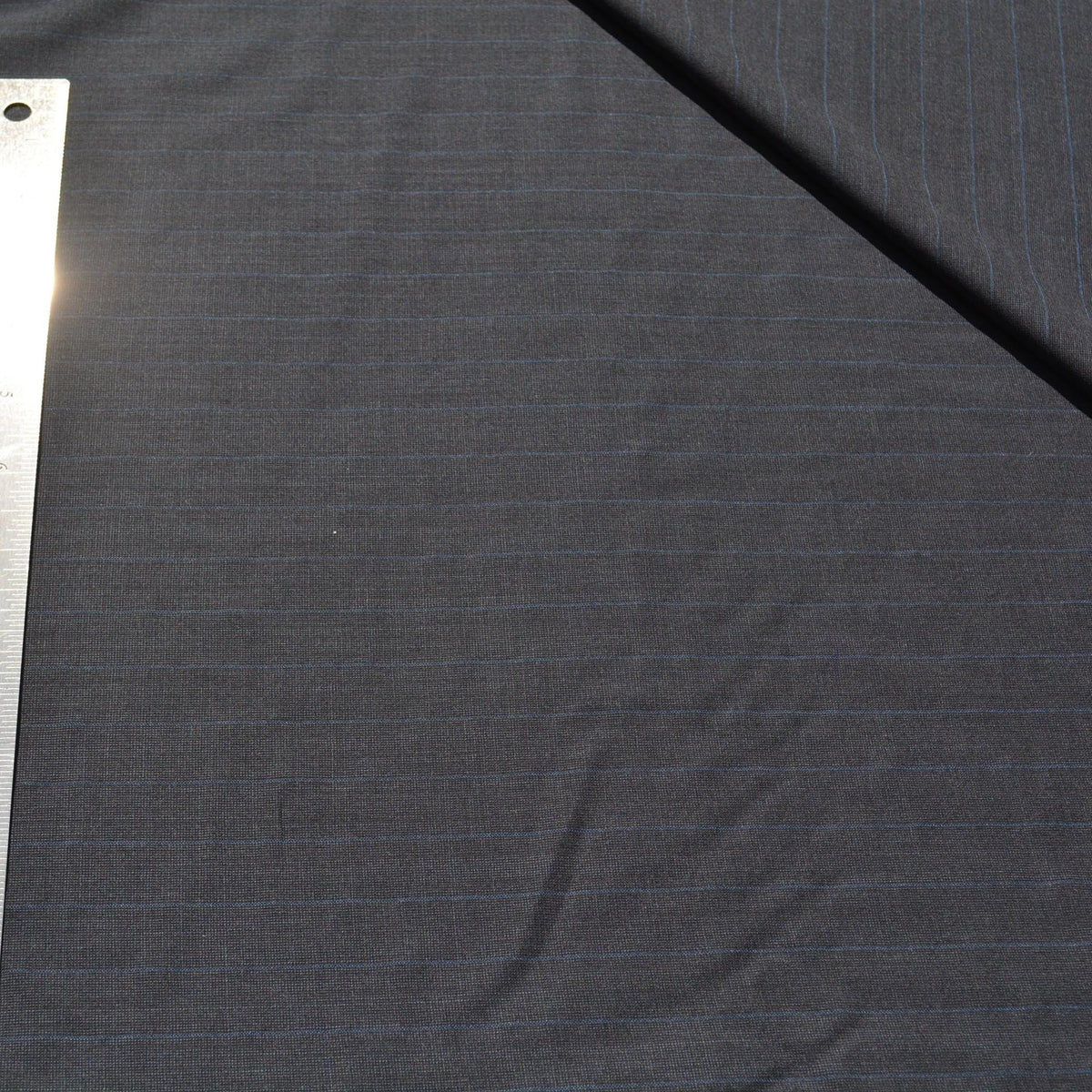 British Super 150s Wool Suiting | Gray with Blue Stripes | Made in England Classic Tailoring Fabric | By the Yard