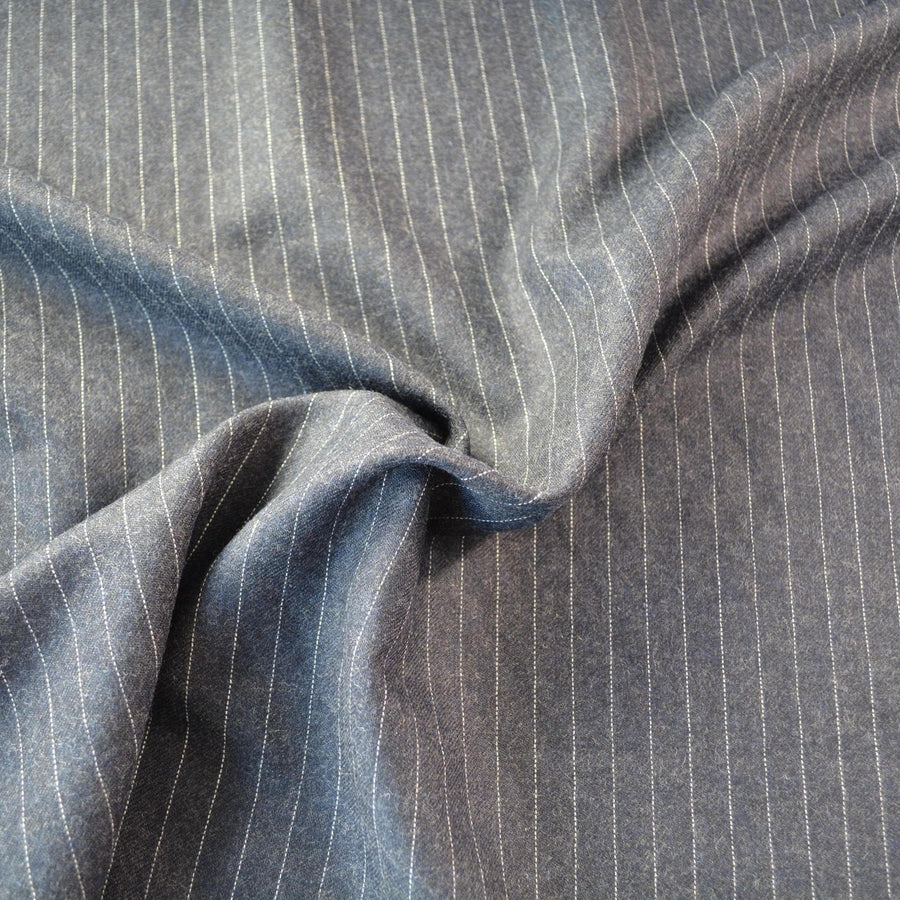 European Pure Wool | Striped Wool Suiting | Navy |By the Yard
