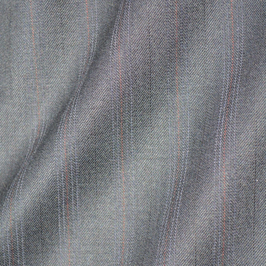 British Super 120s Cashmere Wool Fabric | Grey with red stripes | 60 Inch Wide | Suiting Made In England | By the Yard