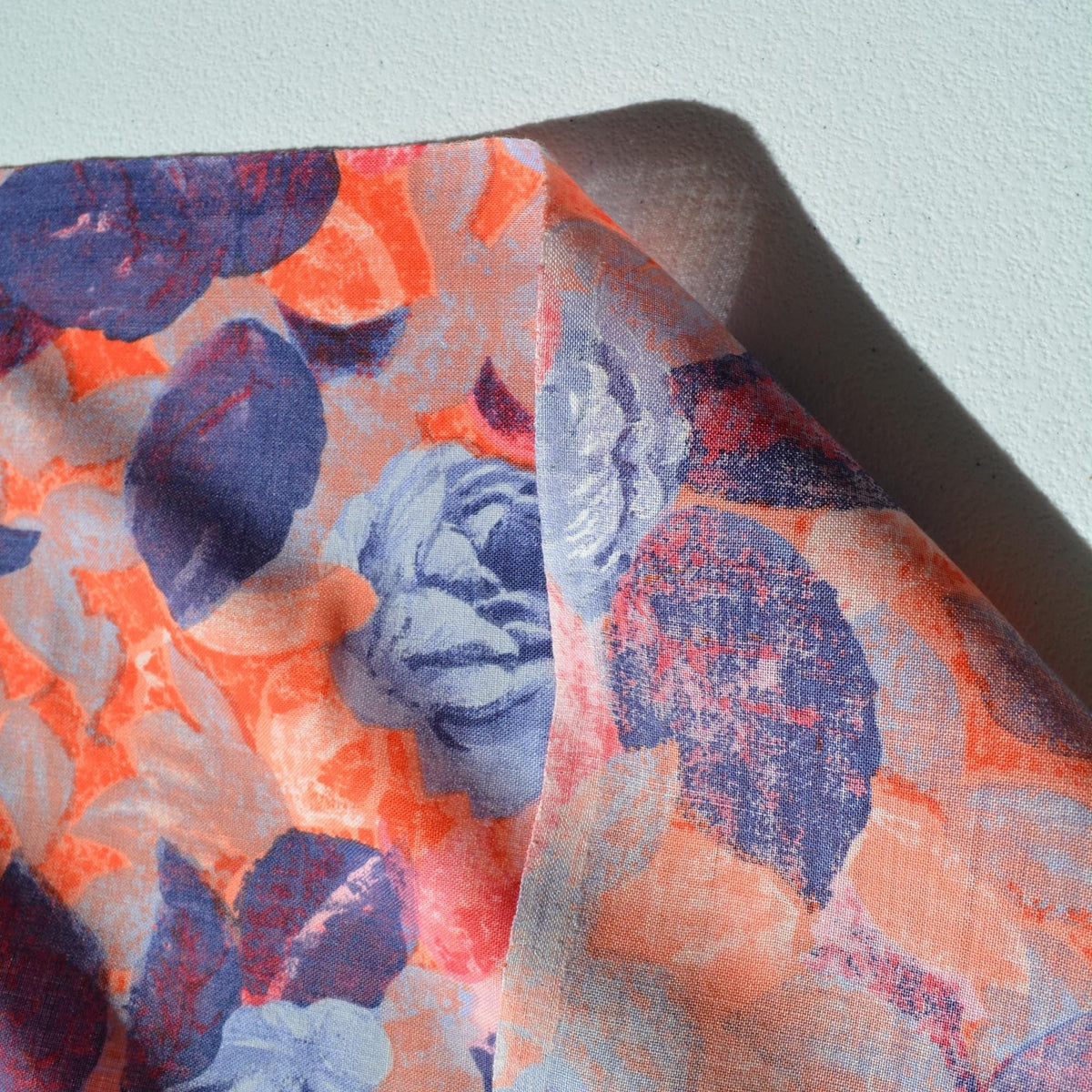 100% Linen Fabric Floral Floral orange and blue 53" Wide Dressmaking Tailoring | By the Yard