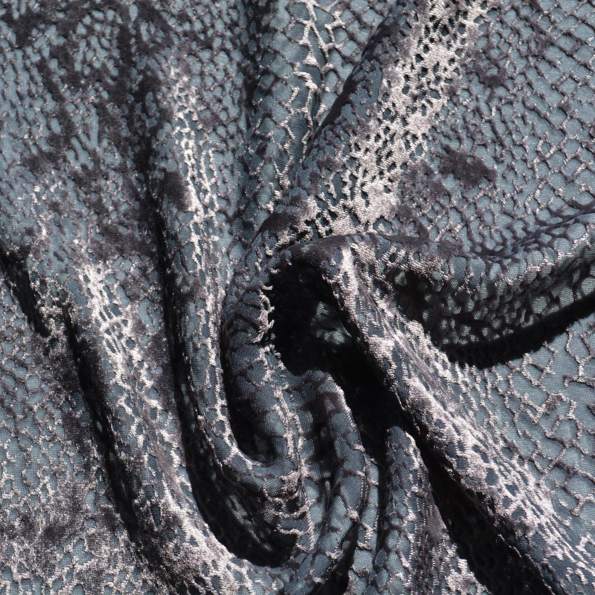 Chiffon Burnout Velvet Fabric | Dark gray | 100% Silk |By the Yard