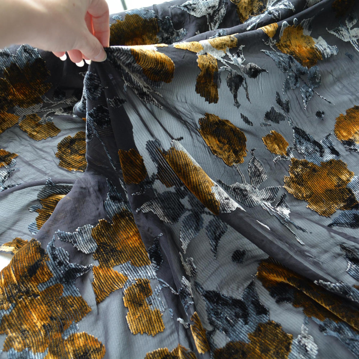 Italian Silk Chiffon Burnout Velvet Floral Haute Couture | By the Yard