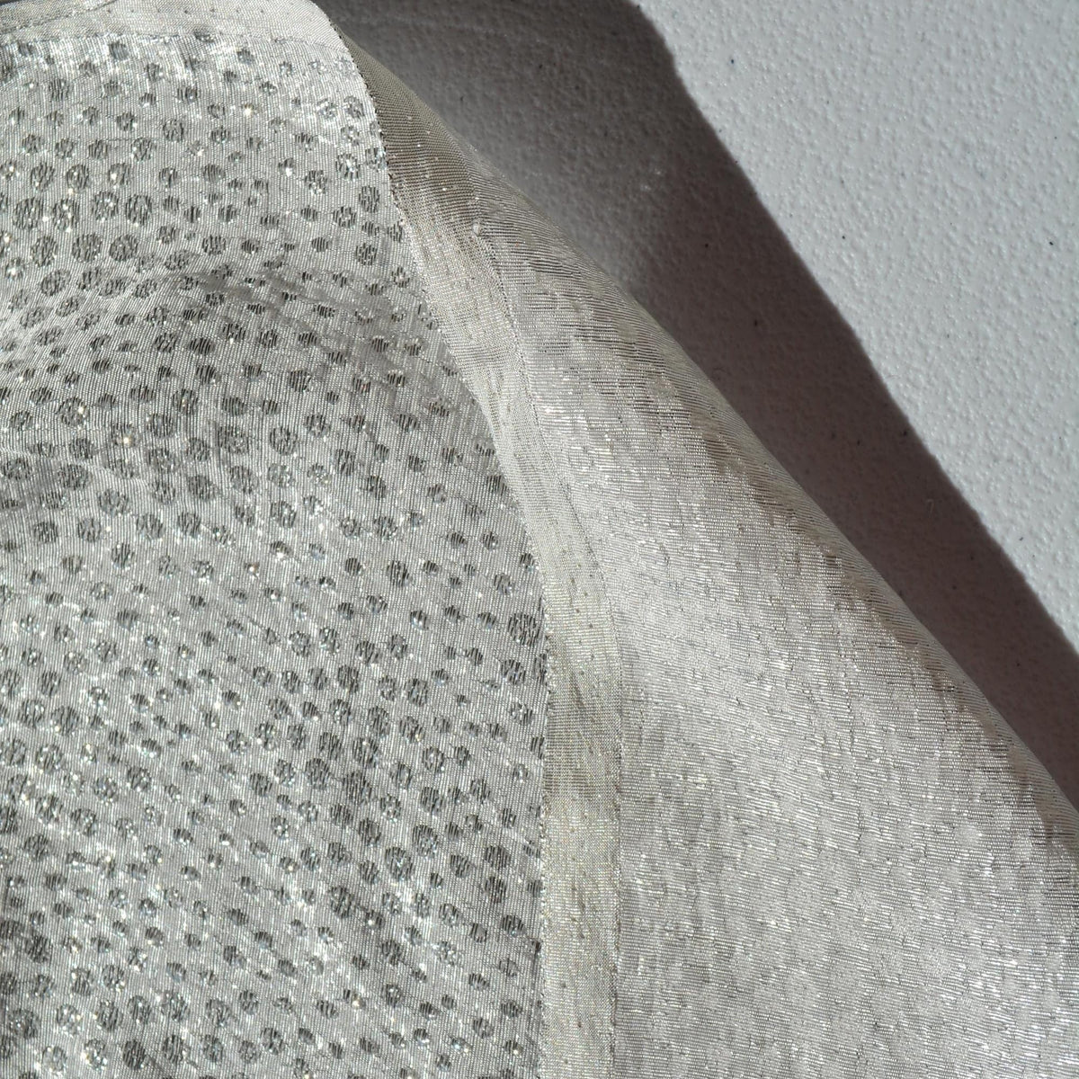 French 100% Silk Fabric | Silver and white Embroidered 46" Wide Luxury Fabric Sewing | By the Yard