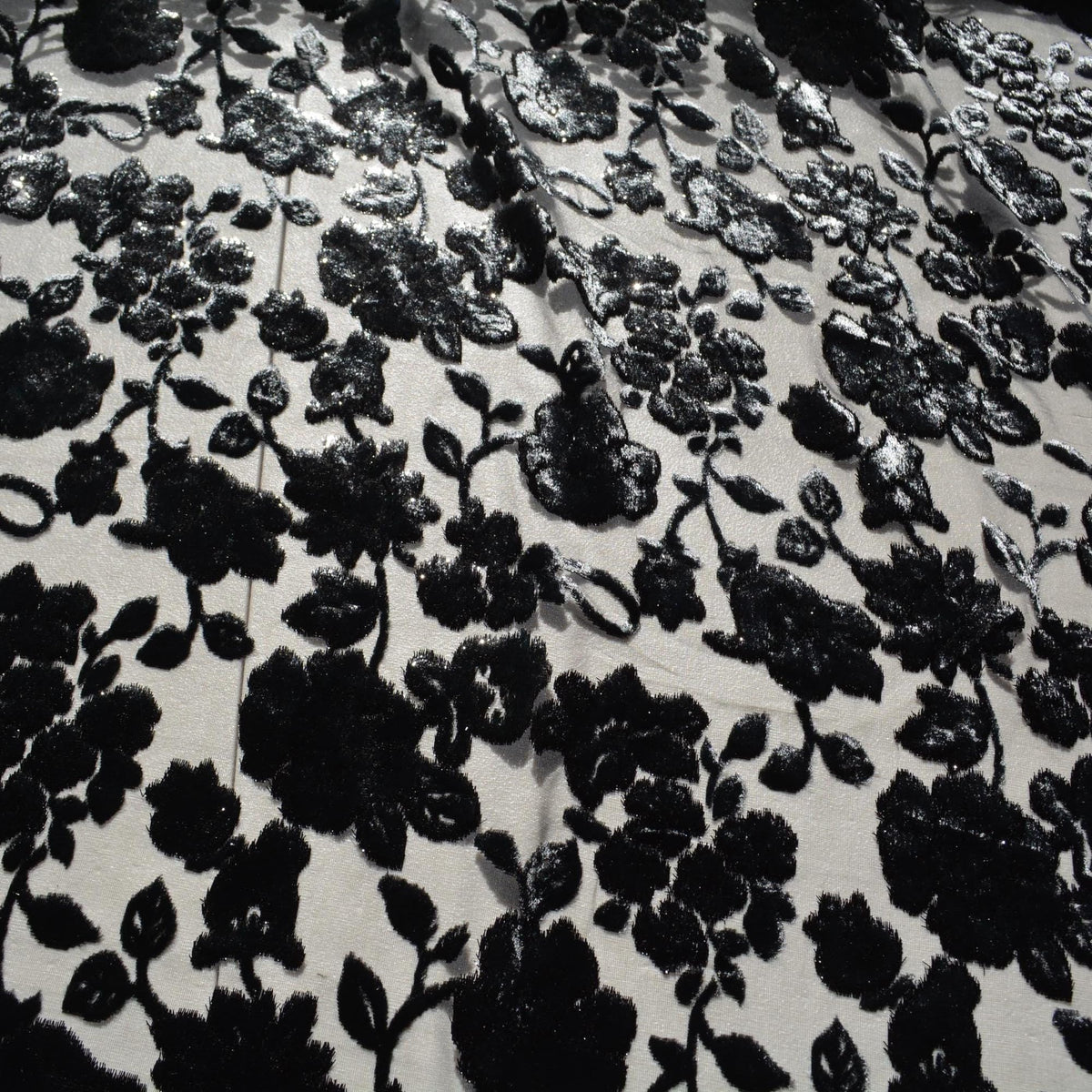 Black Burnout Velvet Fabric | Designer Deadstock Yardage |By the Yard
