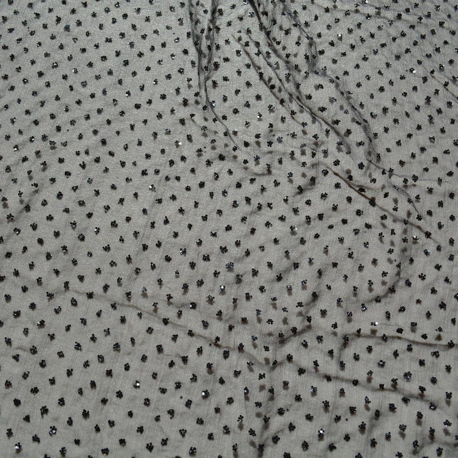 Black crinkle chiffon | Sequined 100% Silk Sequined Crinkle Chiffon Fabric | Designer Deadstock Yardage |By the Yard