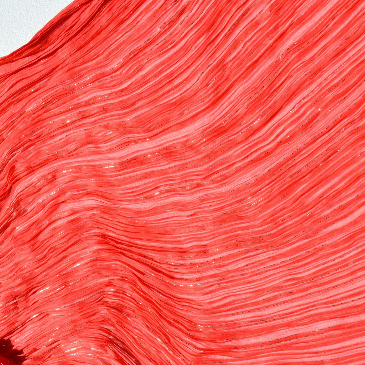 Pleated Shibori Silk Crinkle Chiffon Fabric Red / gold metallic Metallic Luxury Fabric | By the Yard