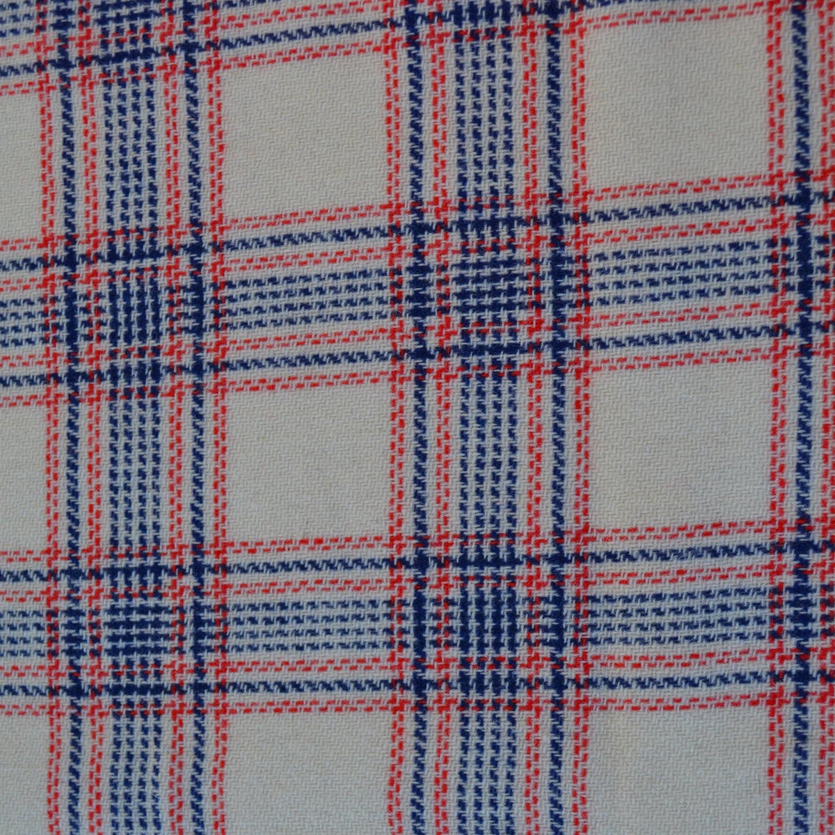 Heavyweight Beige Wool Tweed Fabric with Blue and Red Windowpane Check 55 Inch Wide | By the Yard