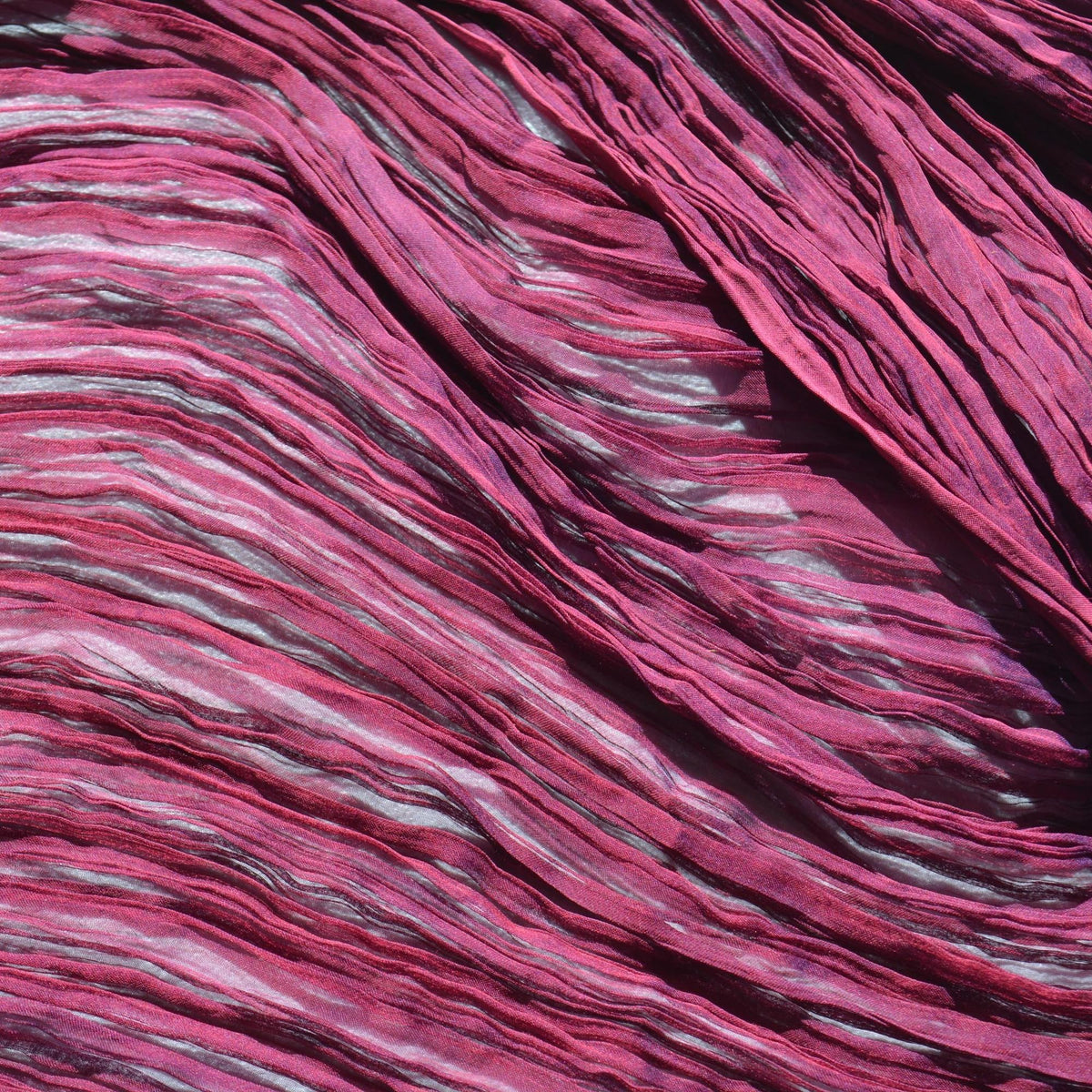 Vintage French Pleated Shibori Silk Crinkle Chiffon Fabric Purple / burgundy Two-tone iridescent Luxury Fabric | By the 