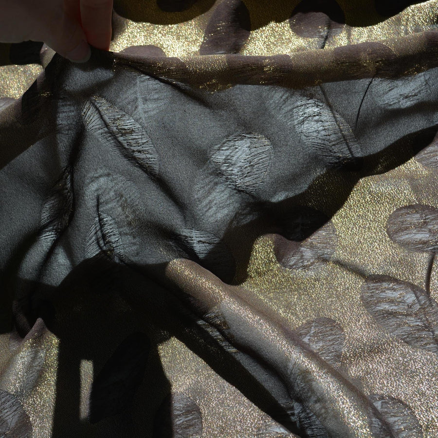 Sheer Chiffon Fabric | Black and gold | 100% Silk |By the Yard