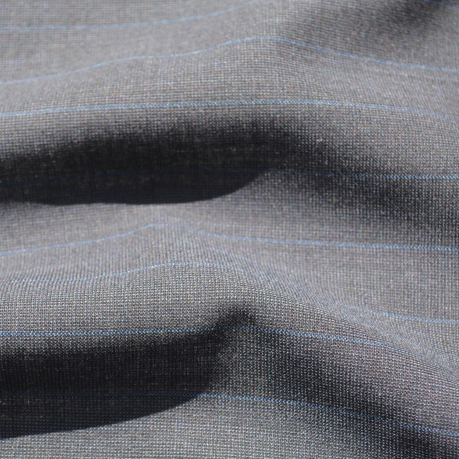 British Super 150s Wool Suiting | Gray with Blue Stripes | Made in England Classic Tailoring Fabric | By the Yard
