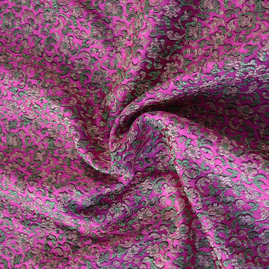 Luxury Silk Brocade Fabric | Pink and green | Upholstery Fabric & Home Decor Textile | Curtain, Drapery, Pillow | By the Yard