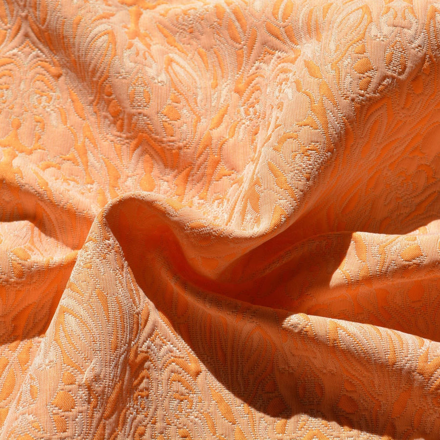 Orange 100% Cotton Brocade Fabric | Designer Deadstock Yardage |By the Yard