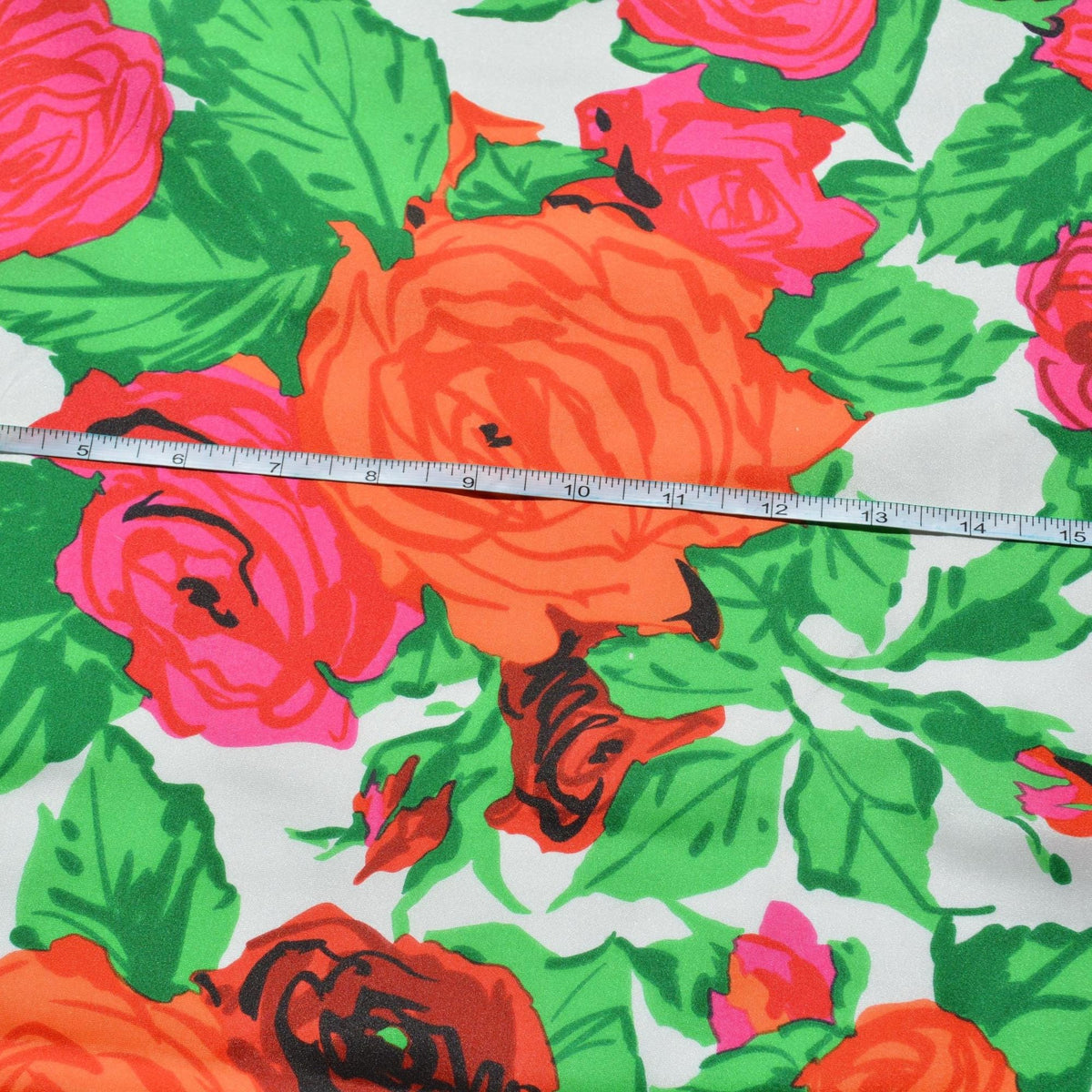 Silk Taffeta Print Fabric Green / pink / orange Floral print 55" Wide Luxury Fabric | By the Yard