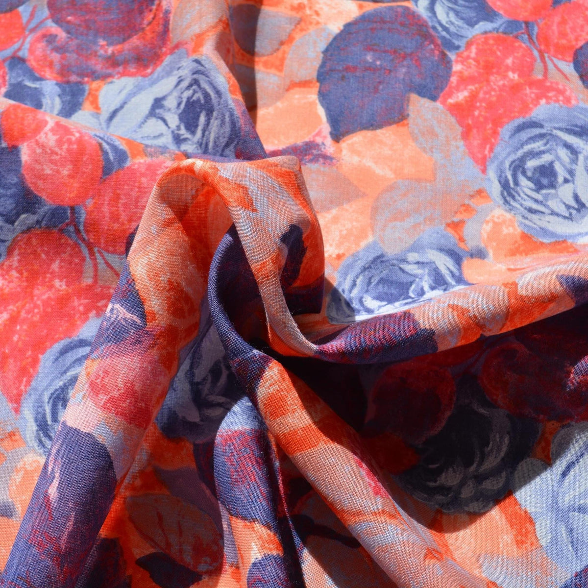 100% Linen Fabric Floral Floral orange and blue 53" Wide Dressmaking Tailoring | By the Yard