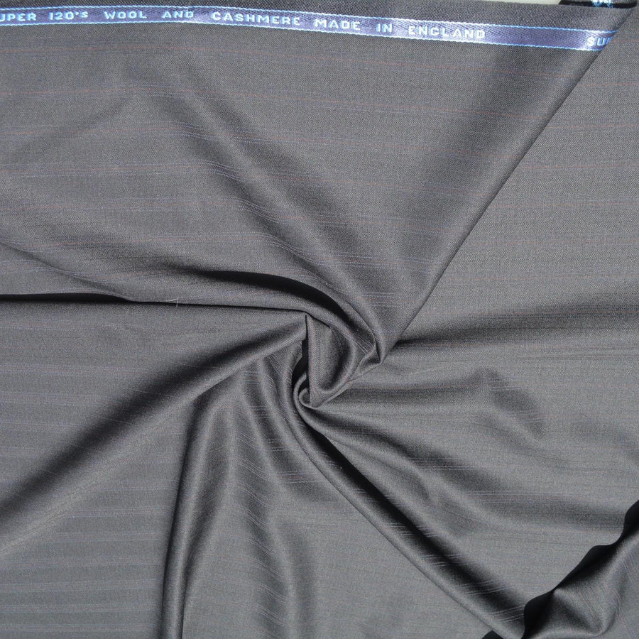 British Super 120s Cashmere Wool Fabric | Grey with red stripes | 60 Inch Wide | Suiting Made In England | By the Yard
