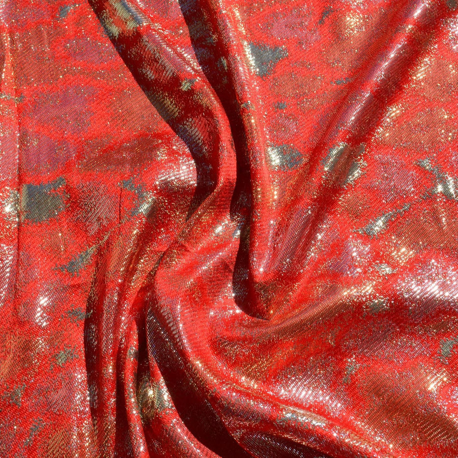 Charmeuse Fabric | Red, gold, and silver | 100% Silk |By the Yard