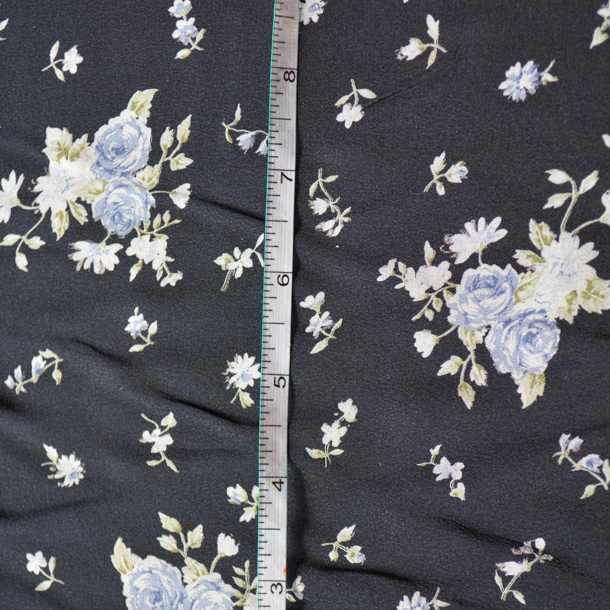 French 100% Silk Crepe de Chine Print Black and blue Floral print 54" Wide Luxury Fabric Sewing | By the Yard