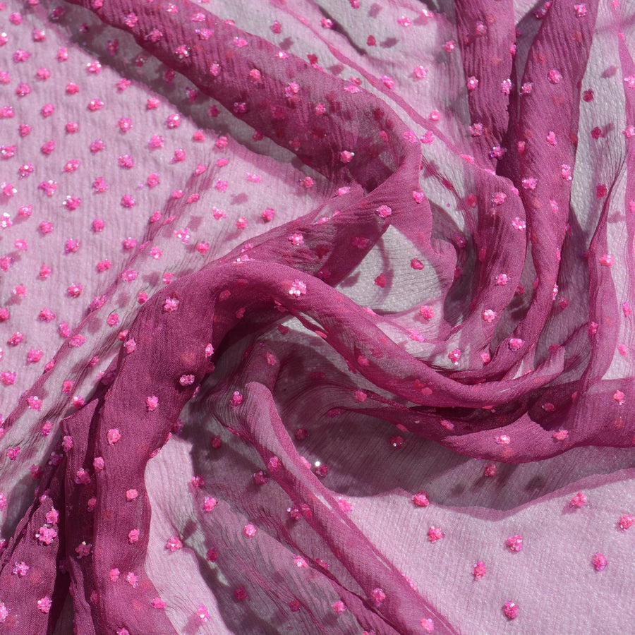 Crinkle Chiffon Fabric | Purple | 100% Silk |By the Yard