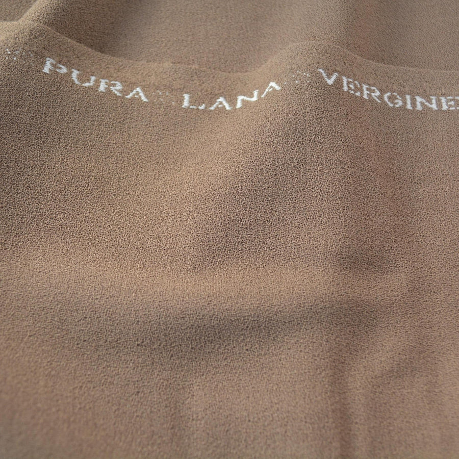 Tan Light Brown Wool Crepe Fabric Pure Virgin Wool European Designer Apparel Textile | By the Yard