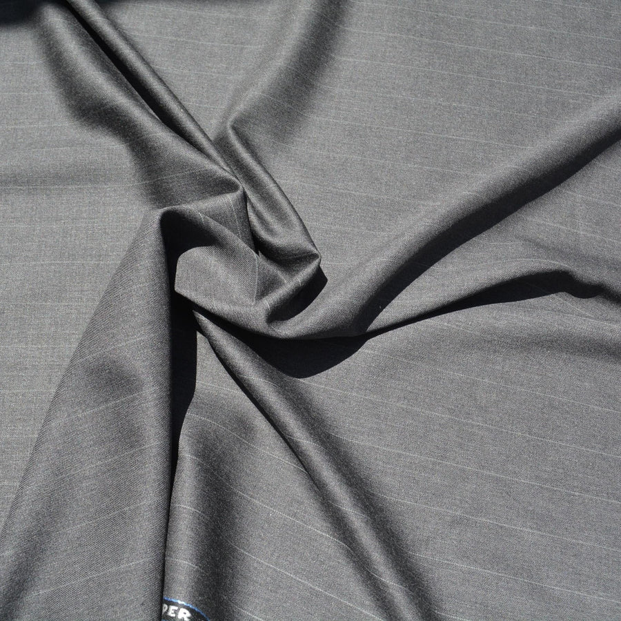 British Cashmere Super 120s Wool Suiting Fabric | Grey with stripes | Made In England | By the Yard