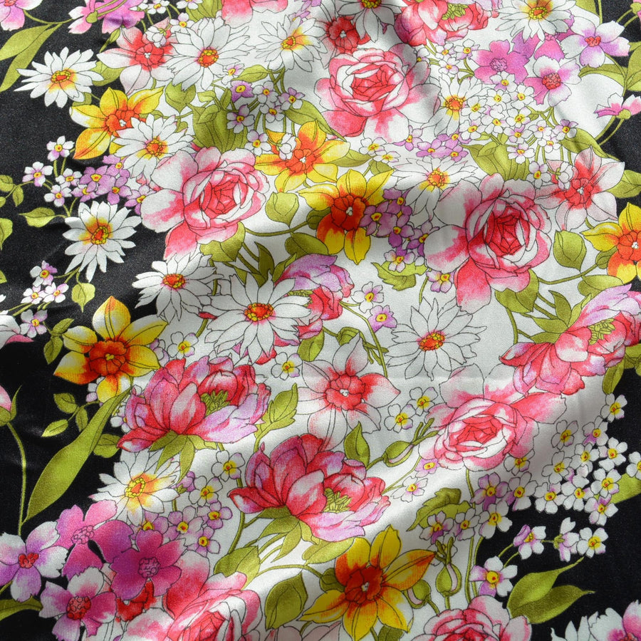 Silk Charmeuse Floral Print Fabric | Black floral | Luxury Silk Yardage |By the Yard