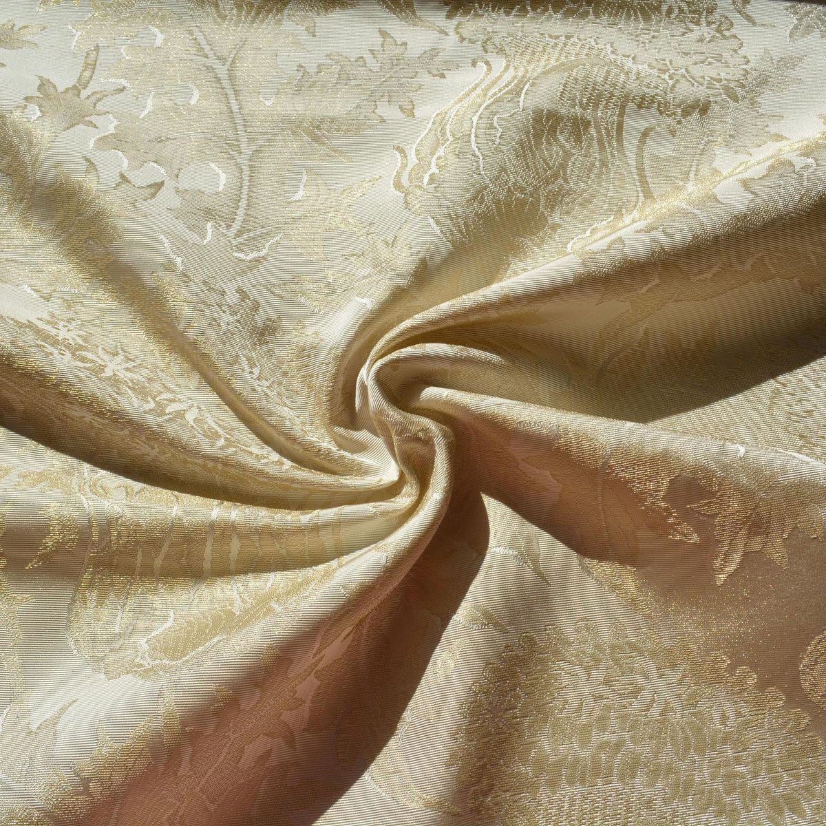 Brocade Fabric | Ivory and gold| Upholstery Fabric & Home Decor Textile | Curtain, Drapery, Pillow | By the Yard
