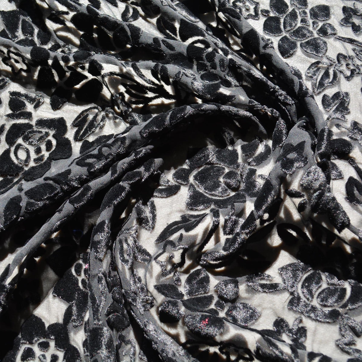 Black Burnout Velvet Fabric | Designer Deadstock Yardage |By the Yard