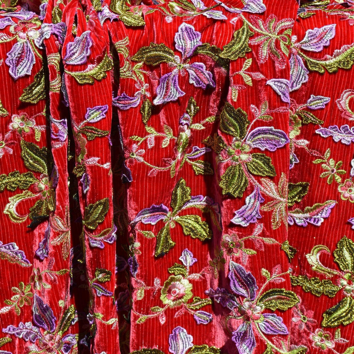 Red Embroidered Cotton Velvet Fabric | 100% Cotton | Heavyweight Luxury Sewing Fabric By the Yard