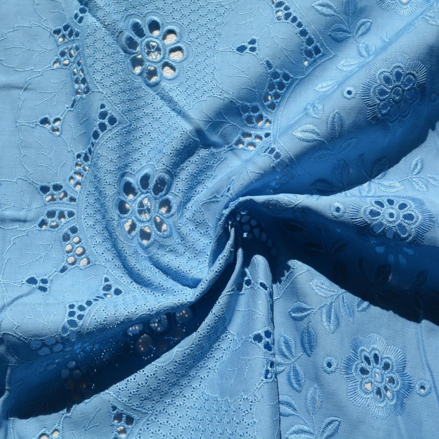 Cotton Lace Fabric | Blue | Designer Yardage |By the Yard