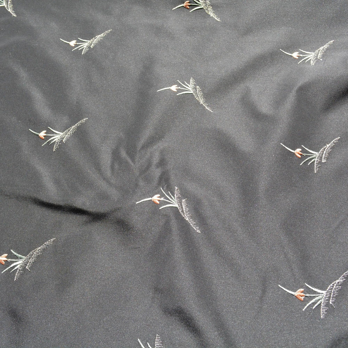 Embroidered Silk Taffeta Fabric | Black | Luxury Designer Textile | By the Yard