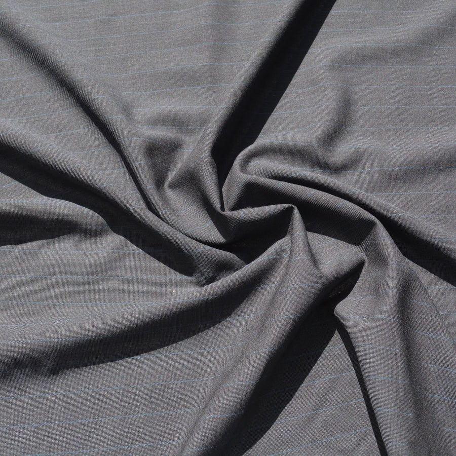 British Super 150s Wool Suiting | Gray with Blue Stripes | Made in England Classic Tailoring Fabric | By the Yard