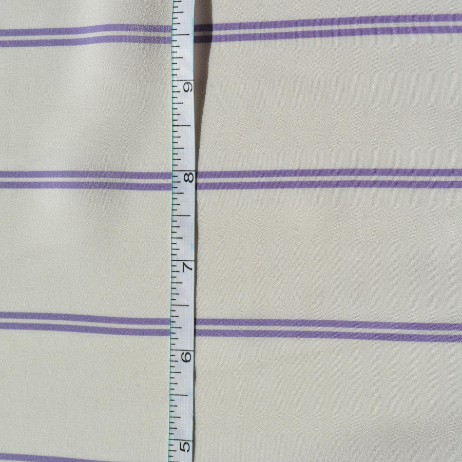 100% Silk Crepe de Chine Print White and purple Striped 56" Wide Luxury Fabric Sewing | By the Yard