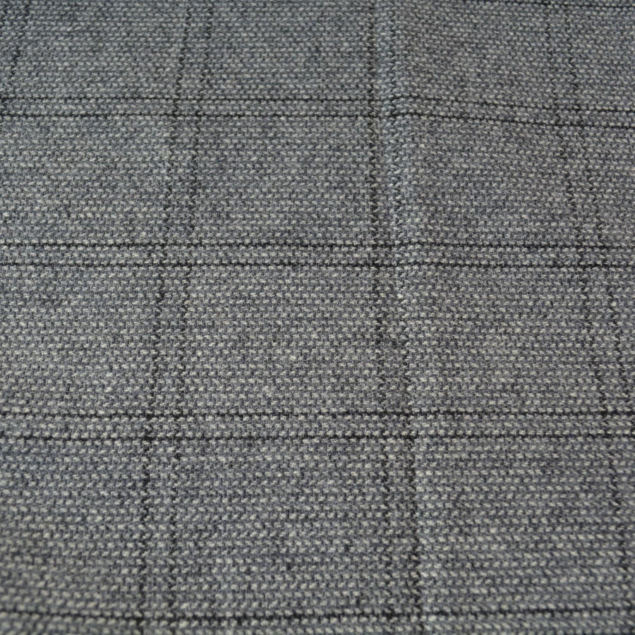 Gray Herringbone Wool Tweed with Black Windowpane 61 Inch Wide | By the Yard