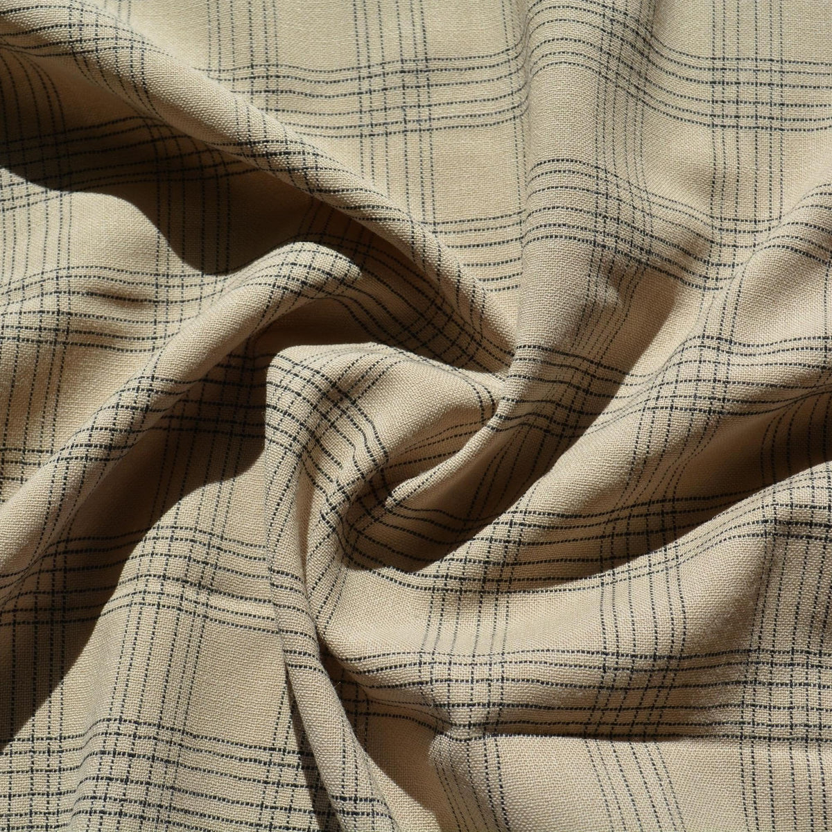 Beige and black plaid | 100% wool | Wool Suiting (Plaid) | Designer Deadstock |By the Yard