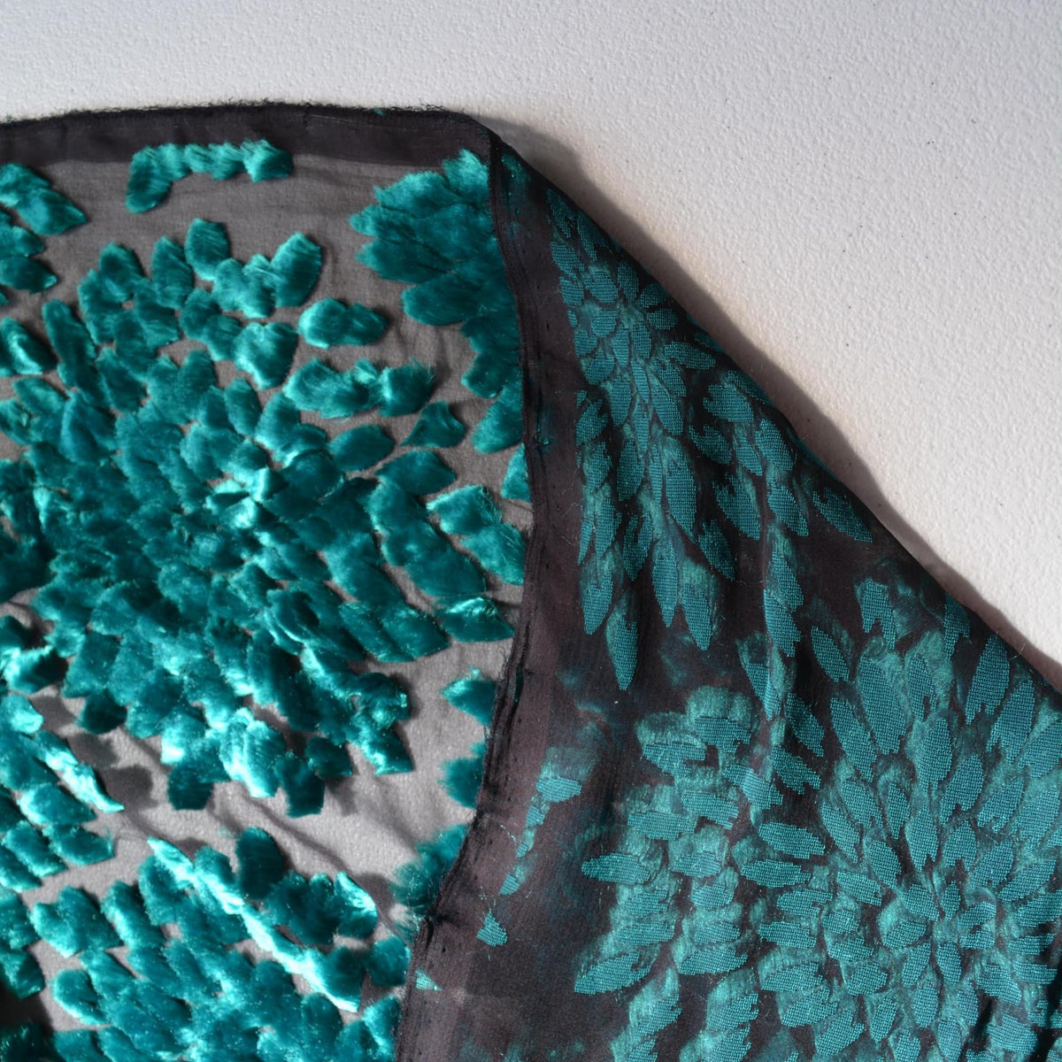 100% Silk Designer Fabric Black and green Embroidered silk 37" Wide Luxury Fabric Sewing | By the Yard