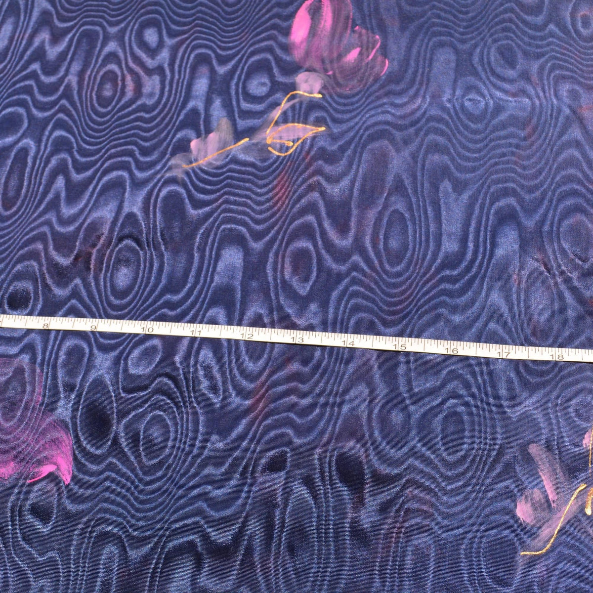 Navy Cotton Acetate Hand-Painted Moiré | By the Yard