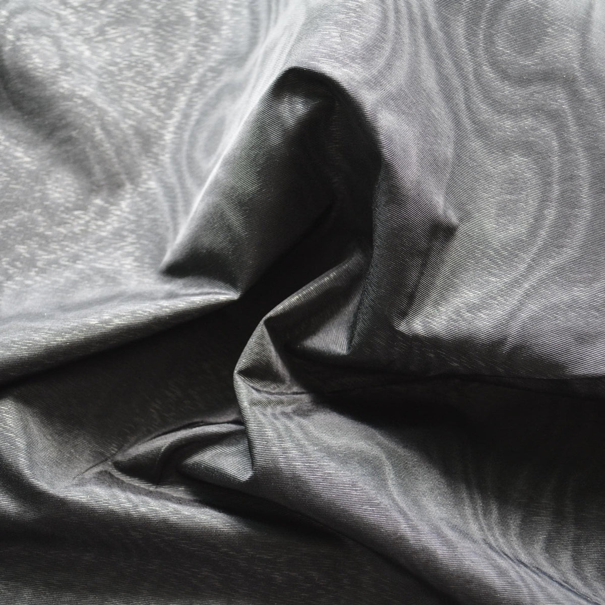 Black and Silver Silk Blend Moire Taffeta Fabric | Heavyweight | By the Yard