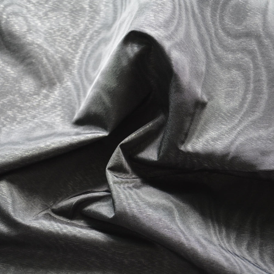 Black and Silver Silk Blend Moire Taffeta Fabric | Heavyweight | By the Yard