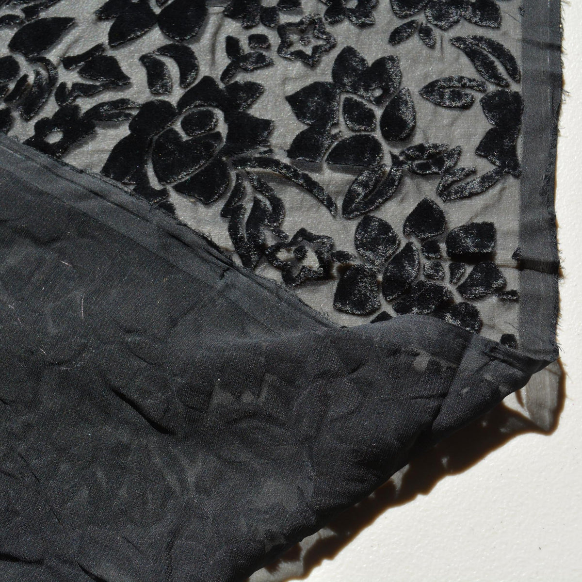 Black Burnout Velvet Fabric | Designer Deadstock Yardage |By the Yard