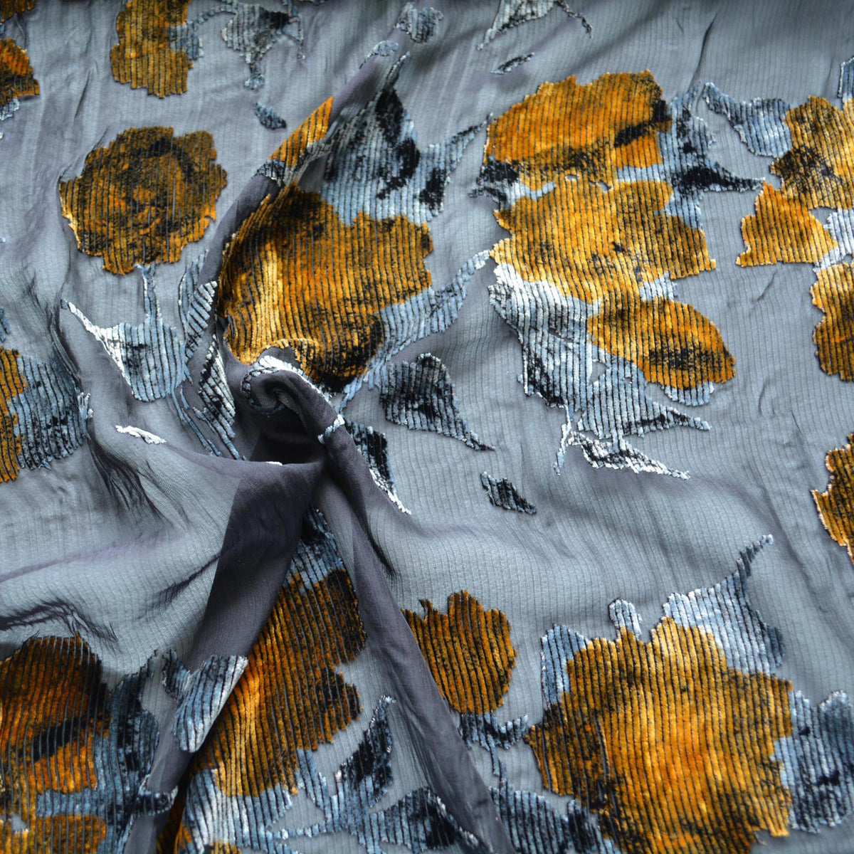 Italian Silk Chiffon Burnout Velvet Floral Haute Couture | By the Yard