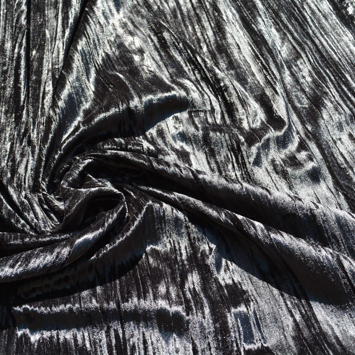 Black Crinkled Velvet Fabric | 100% Polyester | Midweight Luxury Sewing Fabric By the Yard