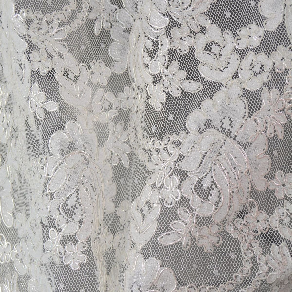 Silver Metallic Embroidered White Mesh Lace 51 Inch Wide | Custom Made Bridal Fabric | By the Yard